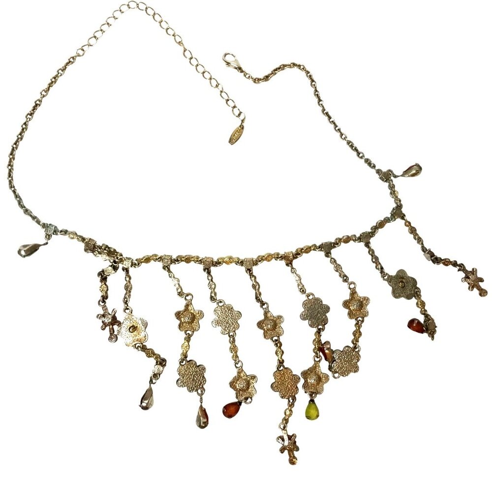 VCLM Women Vintage Enamel Floral Fringe Necklace Earrings Set Boho Festival Art - Picture 5 of 9